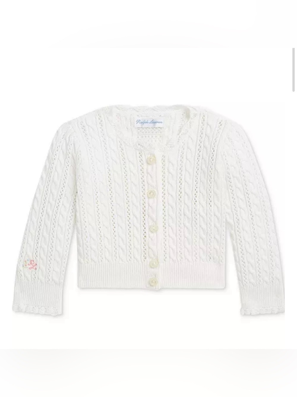 Baby Girls Cotton Pointelle Cable-Knit Cardigan